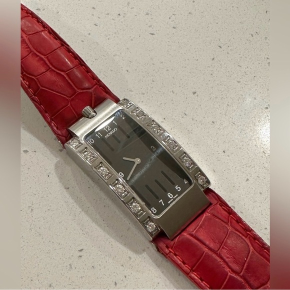 Movado Ladies Diamond Watch Elliptica Red Alligator Read Description
